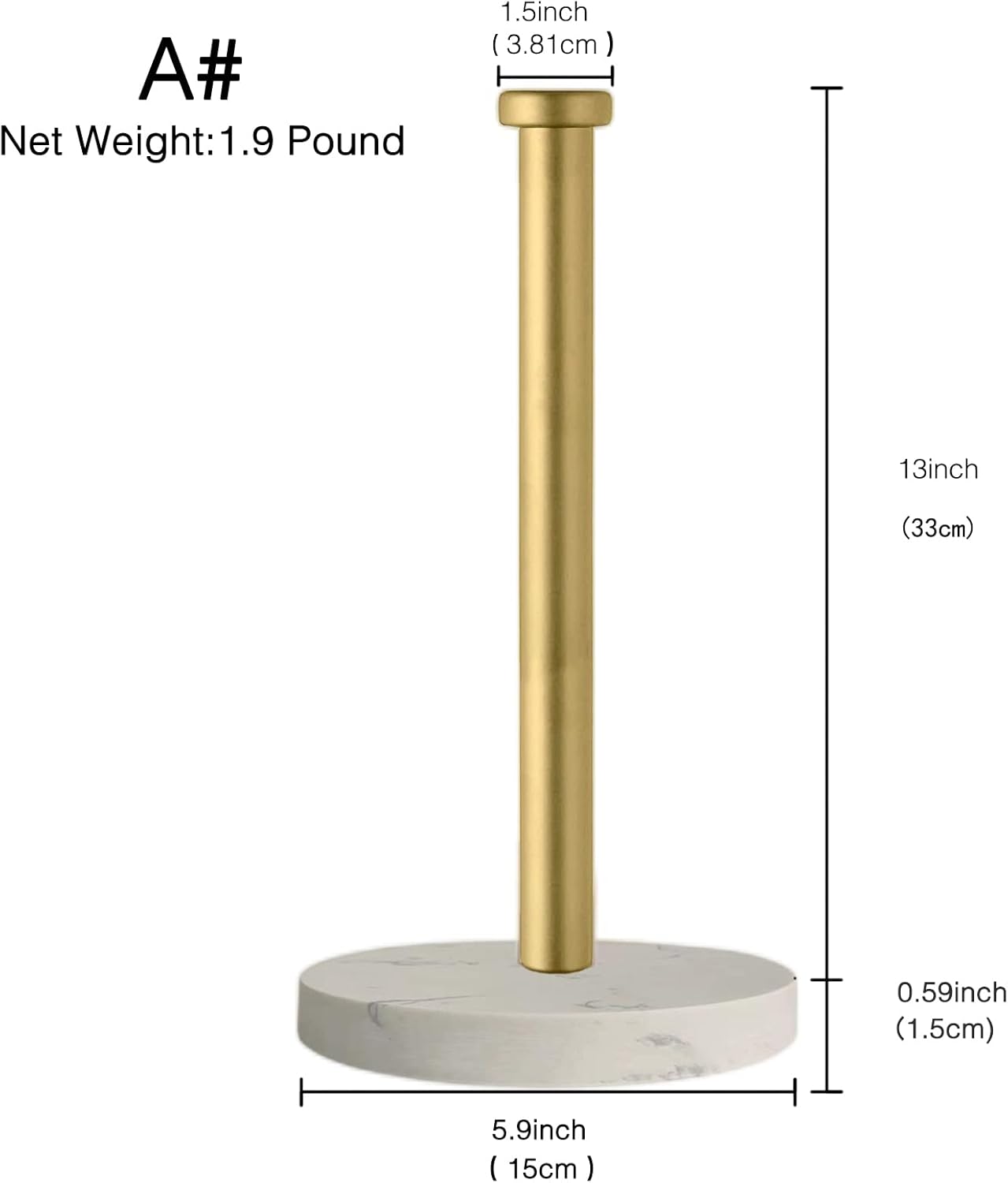Paper Towel Holder Countertop, Standing Paper Towel Roll Holder for Kitchen Bathroom, with Weighted Marble Base for One-Handed Operation (Gold), Gold Paper Towel Holder, Marble