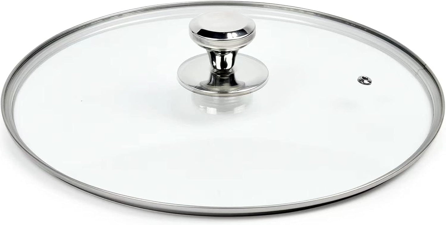 12 In Glass Lid for Frying Pan, Tempered Replacement Cover Compatible with All 12 inches Cookware for Skillets, Round Cast Iron, Cast Aluminium, Stainless Steel Pans &Pots