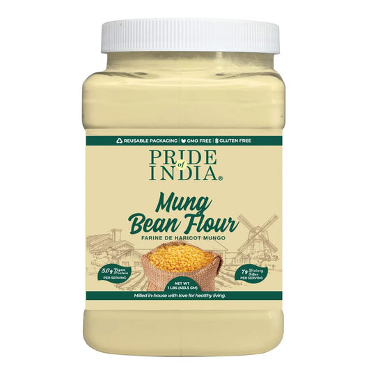 Pride of India- Mung Bean Flour 1 lbs (454 gm) Nutty Slightly Sweet Earthy Taste Freshly Milled in Small Batches | Used for Cooking Baking Binding Agent | Vegan, Gluten-Free