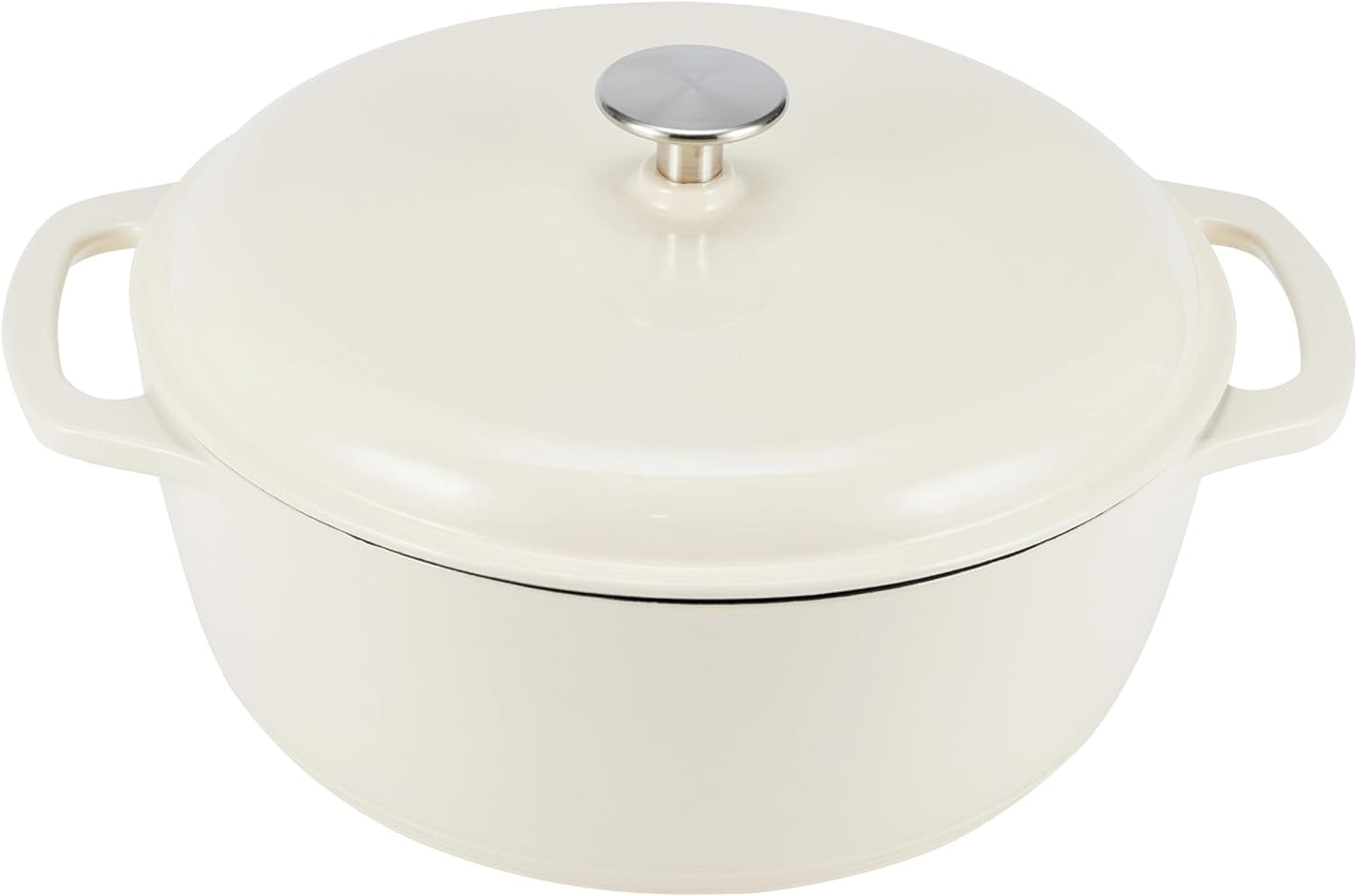 Amazon Basics Cast Iron Dutch Oven Pot with Lid, Enameled, Round, Dual Handles, Heavy-Duty, Medium, 6-Quart, White