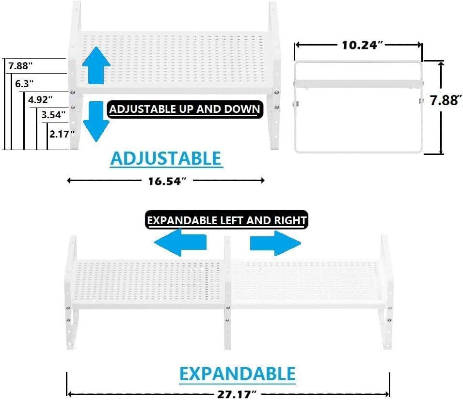Expandable Shoe Rack Stackable Metal Pantry Storage Shelves Stand Adjustable Height Cabinet Shelf Organizer Racks Spice Shelving(1PACKS/WHITE,LARGE)