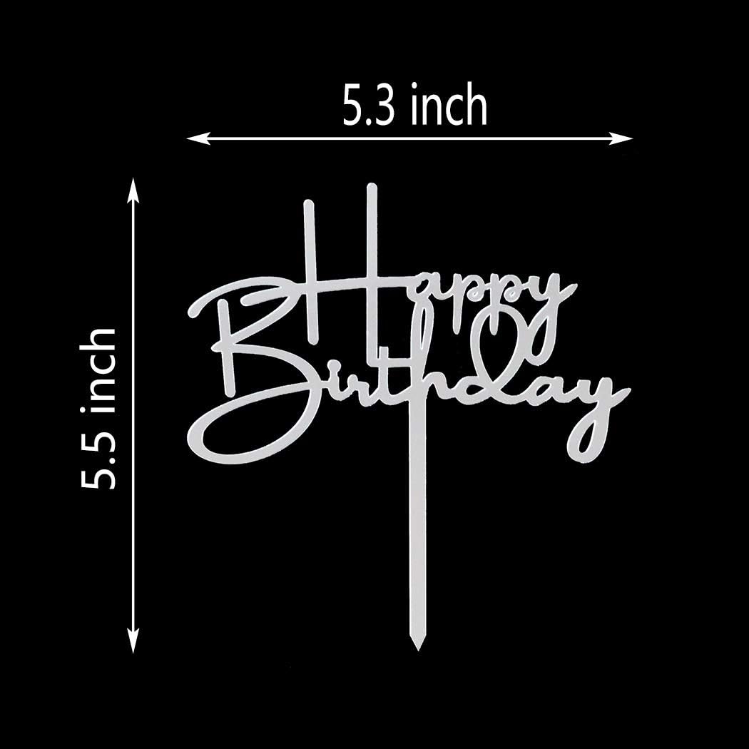 Happy Birthday Cake Topper for Birthday Party Decorations, Mirror Silver Acrylic
