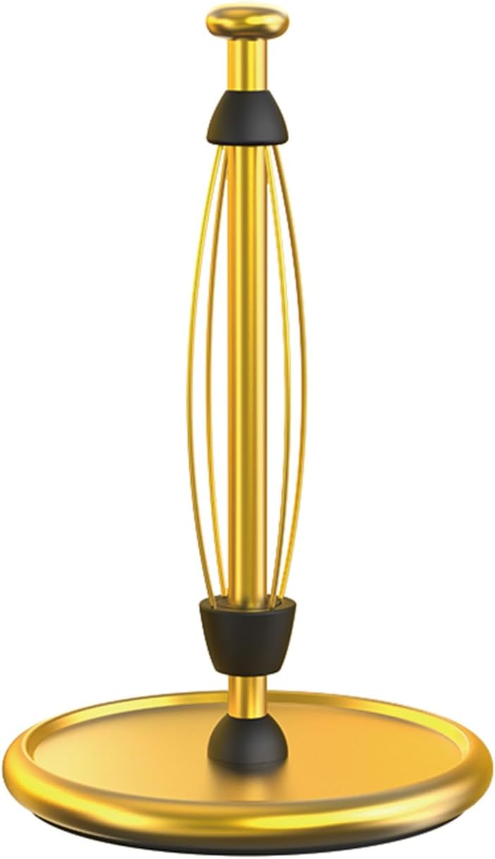 VEHHE Gold Paper Towel Holder Countertop with Weighted Base, One-Handed Tear Kitchen Towel Holder with Damping Function and EVA Non-Slip Pad for Bathroom