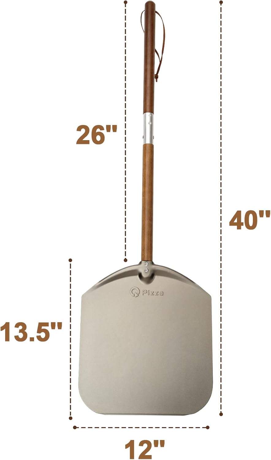 Q Pizza Aluminium 12" Pizza Peel with Long Handle, Pizza Spatula, Turning Paddle for Grill Oven, Kitchen Cooking Accessory for Baking Bread Pastry Dough Pie & Cake, PT202