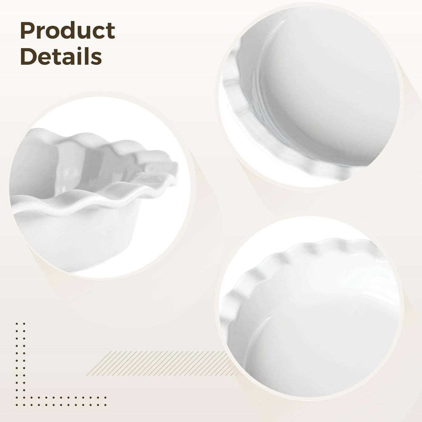 Homaisson Ceramic Pie Pans for Baking, 9.8 in Round Pie Dishes with Fluted Edges, Round Baking Dish, for Apple, Quiche, Pot Pies, Tart, Set of 2, White