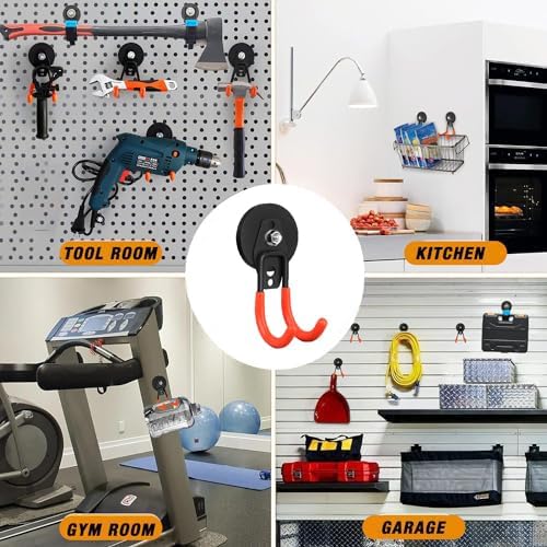 Large Heavy Duty Magnetic Hooks,4 Pack Strong Magnet Hooks for Power Drill and Garage Tools,Anti-Scratch Garage Magnetic Tools Holder,Magnetic Cable and Hose Holder,Magnetic Garage Hooks