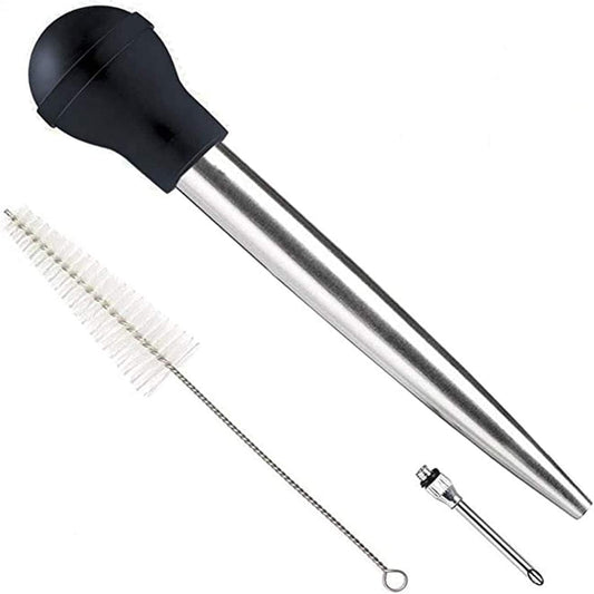 Stainless Steel Turkey Baster Syringe, Flavor Injector Needle,With Cleaning Brush- Easy to clean, Rubber Bulb