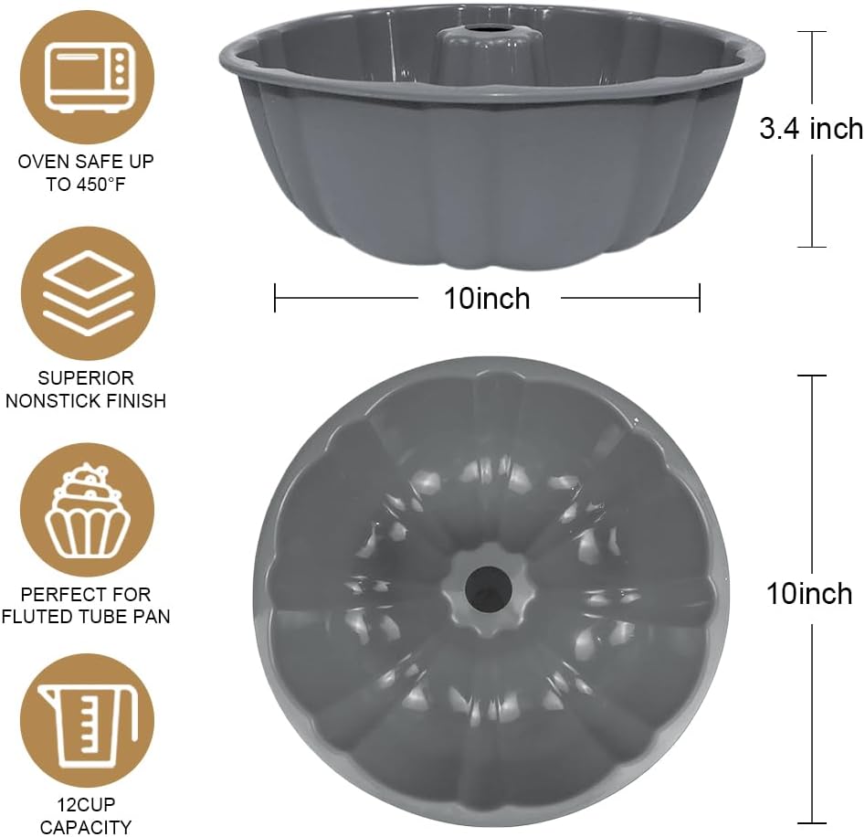10 inch Silicone Bundt Cake Pan, Non-Stick Silicone Fluted Pans, ome Baking DIY Cake Mold for Cake, Jelly, Bread, Chocolate, Para Gelatinas (Red) (Grey, 1 Pack)