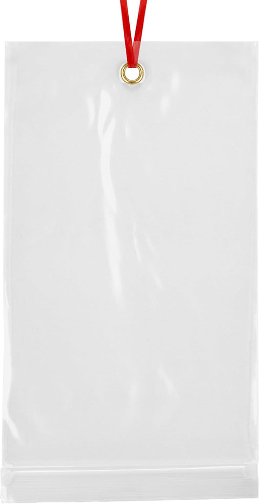 GPI - 5.5" x 9" Reclosable Zip Bags with Bottom Hang-hole & Pre-inserted 12" Twist-tie. 4 Mil Heavy-duty Resealable Zipper Baggy with Grommet/Metal Eyelet for Hanging (Insert Size 5x7.5) 100 Pack