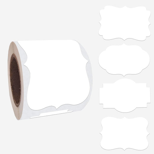 SALEMAR White Label Sticker, 2x3 inch Fancy Shape Labels for Essential Oil Bottle or Food Jars, Name Tags Stickers, 200PCS(White)