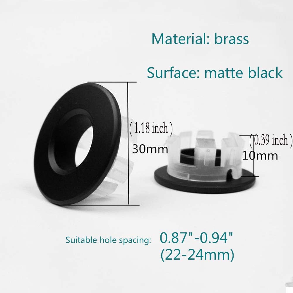Sink Basin Trim Overflow Cover Brass Insert in Hole Round Caps Matte Black 3 PCS