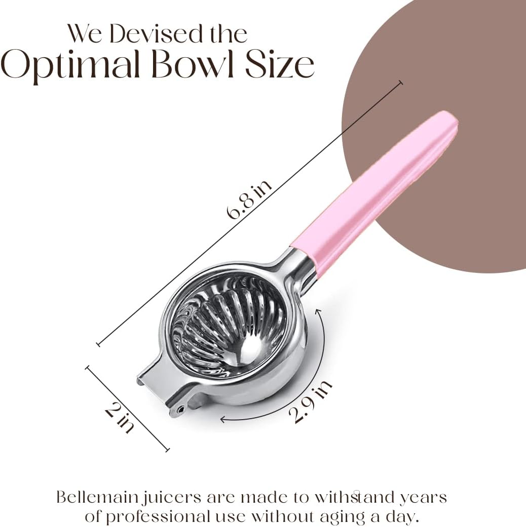 Bellemain Citrus Juicer | Metal Lemon Squeezer | Lime and Lemon Juicer Stainless Steel with Silicone Handles | Manual Juicer, Citrus Squeezer, Hand Held Juicer | Bar Juicer for Bartender (Pink)