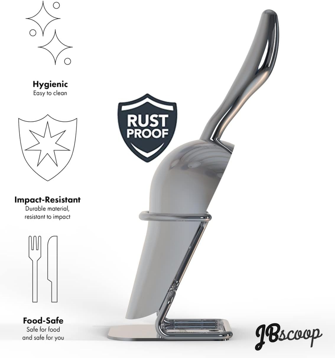 JBscoop Stainless Steel Ice Scoop 8 OZ, Metal Ice Scooper For Ice Maker, Multipurpose For Candy Kitchen Bar Party Wedding Pet Animal Dog Food Scoop Beach Shovel