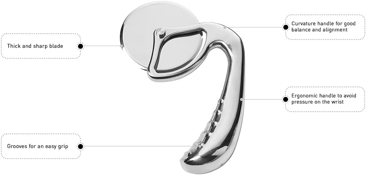 Pizza Cutter Wheel by Midnight Slice - Stainless Steel Food Slicer for Pizzas and more with Ergonomic Handle and Sharp Cutting Surface for Clean Cuts