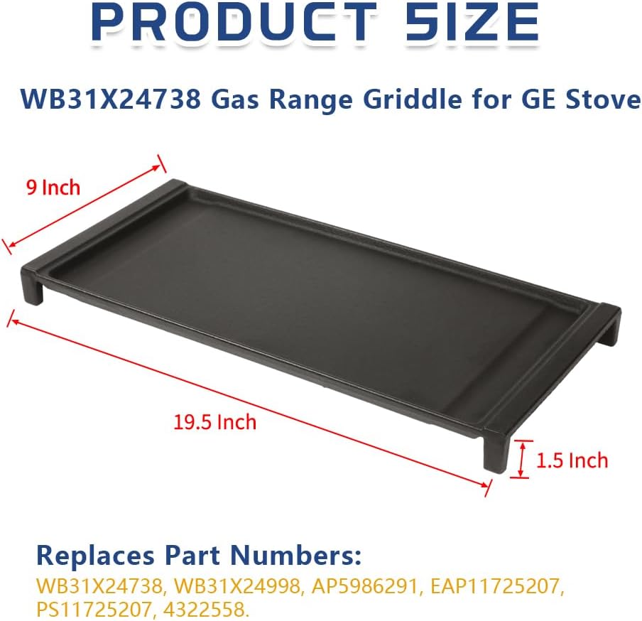 [Upgraded] WB31X24738 Gas Range Griddle, Griddle Plate Replacement Part fit for GE Stove, Cast Iron Center Griddle, Replaces WB31X24998