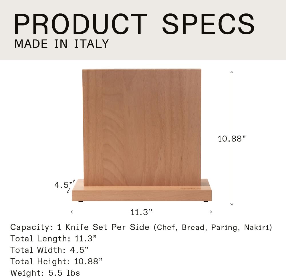 Made In Cookware - Magnetic Knife Block - Italian Beechwood - Crafted in Italy