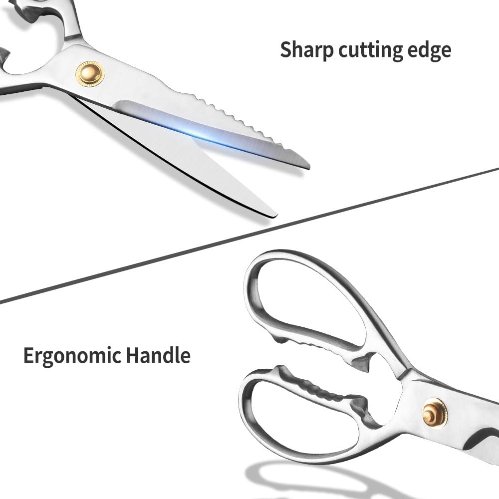 Professional Kitchen Scissors - Heavy Duty Food Scissors - Stainless Steel Utility Shears - Cutting Tools for Vegetables, Meat, Fish & Pizza