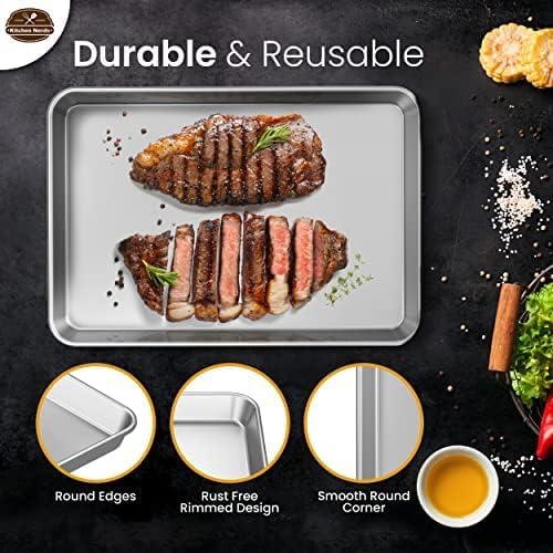 Baking Sheet Pan 9x13 Non Toxic Baking sheets for Oven in Rust Free Best cookie sheets for baking, Warp Resistant, Food Grade Aluminum, Versatile, Easy Cleanup - Quarter Sheet Pan Pack Of 2