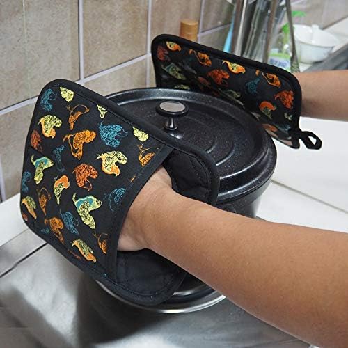 Pot Holders Set of 2 Heat Resistant 480 ℉Non Slip Clear Silicone Printed Comfortable Cotton Lining Kitchen Women Men Cooking Baking Microwave Machine Washable (Rooster, Black Potholders)