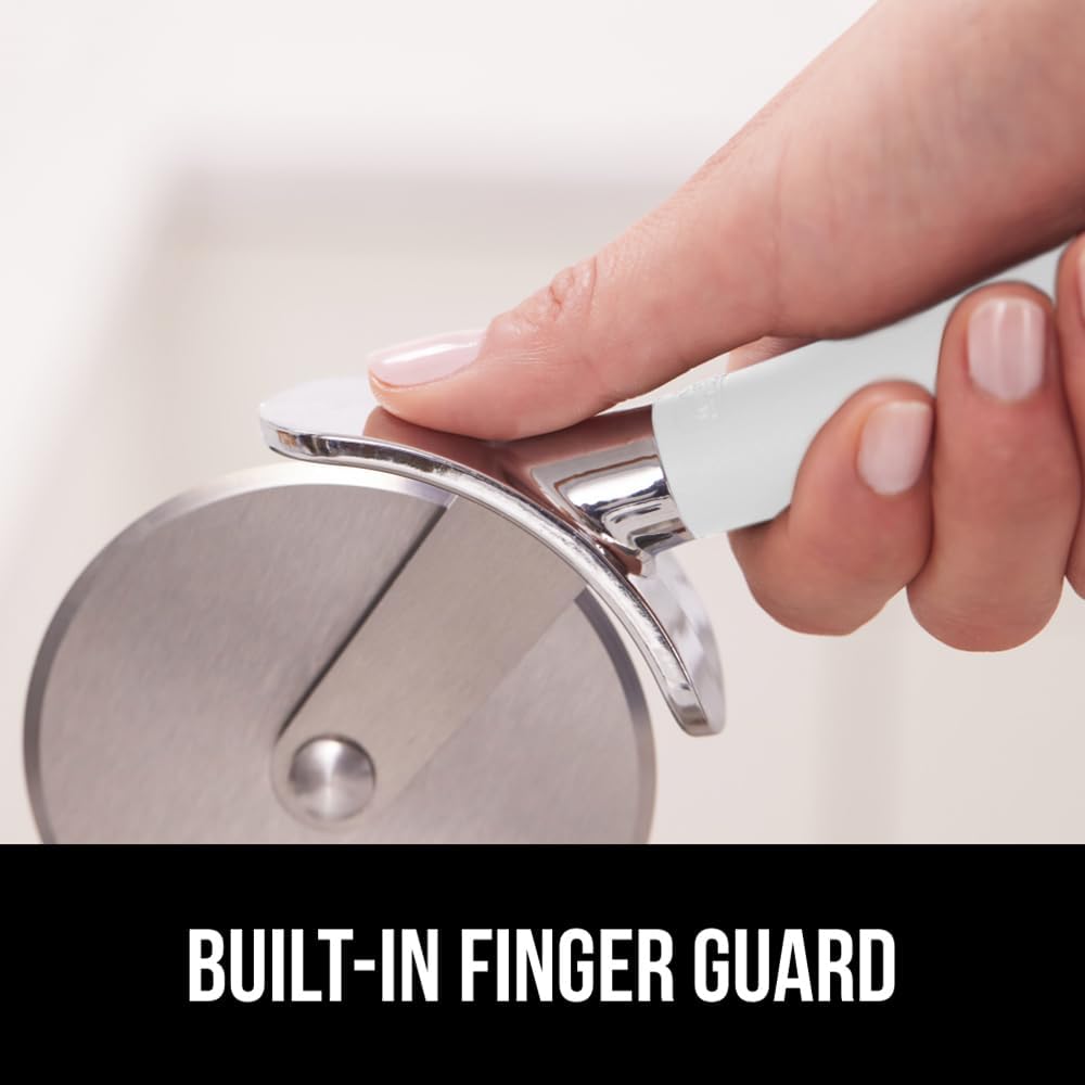 GORILLA GRIP BPA-Free Large Pizza Cutter Wheel, 9 Inch, Sharp Stainless Steel Blade, Slip Resistant Handle with Thumb Guard Protection, Slice Thick or Thin Pizzas, Pie, Pastries in Seconds, White