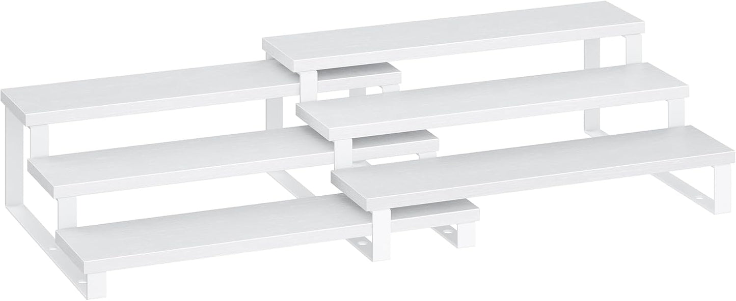 SONGMICS Display Risers, Set of 2 Engineered Wood Perfume Organizer Stand, 3-Tier Cupcake Stand Holder, Spice Rack, Shelf Risers for Figures, Dessert Shelves, Snow White and Cloud White UKCS116W01