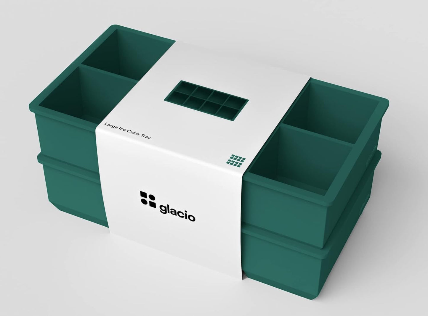 glacio Ice Cube Molds – 2-Pack Silicone Trays for 8 Large Square Cubes – Slow-Melt Ice for Whiskey, Cocktails, Coffee & More