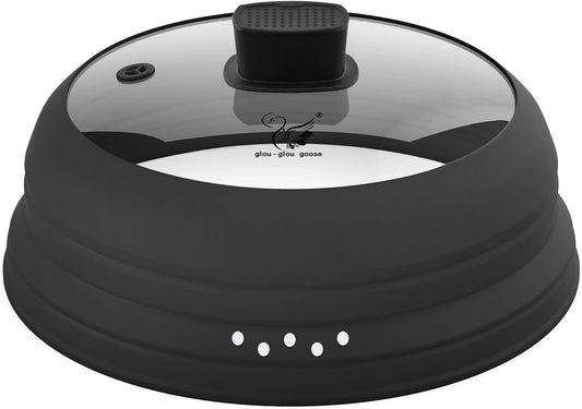 Microwave Splatter Cover Glass Cover Guard Lid with Collapsible Silicone for Food Pot Plate Cover 10.8 inch Black