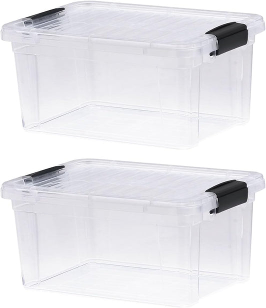 Superio Storage Bins with Lids- 2 Pack, 6.6 Qt Clear Boxes for Organizing, Stackable Plastic Containers- BPA Free, Non-Toxic, Odor Free, Organizer for Home, Office, Dorm