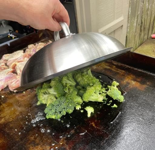 Griddle Accessories Pot Wok Lids - Heavy Duty 12 Inch Round Basting Cover - Stainless Steel - Cheese Melting Dome and Steaming Cover - Best for Use in Flat Top Grill Cooking Indoor Outdoor- 2 Domes