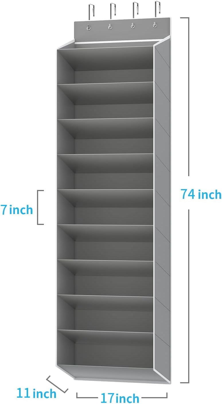 REGELETO 10 Tiers Large Size Over Door Shoe Organizer Storage, Hanging Shoe Rack for Door with Deep Pockets, Fit 20-30 Pairs Shoe Organizer Holder for Sneakers and Boots (Grey)