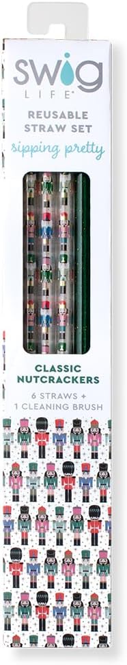 Swig Life Reusable Straws Classic Nutcracker + Green Glitter Tall Straw Set & Cleaning Brush, Each Straw is 10.25 inch Long (Fits Swig Life 20oz Tumblers, 22oz, and 32oz Tumblers)