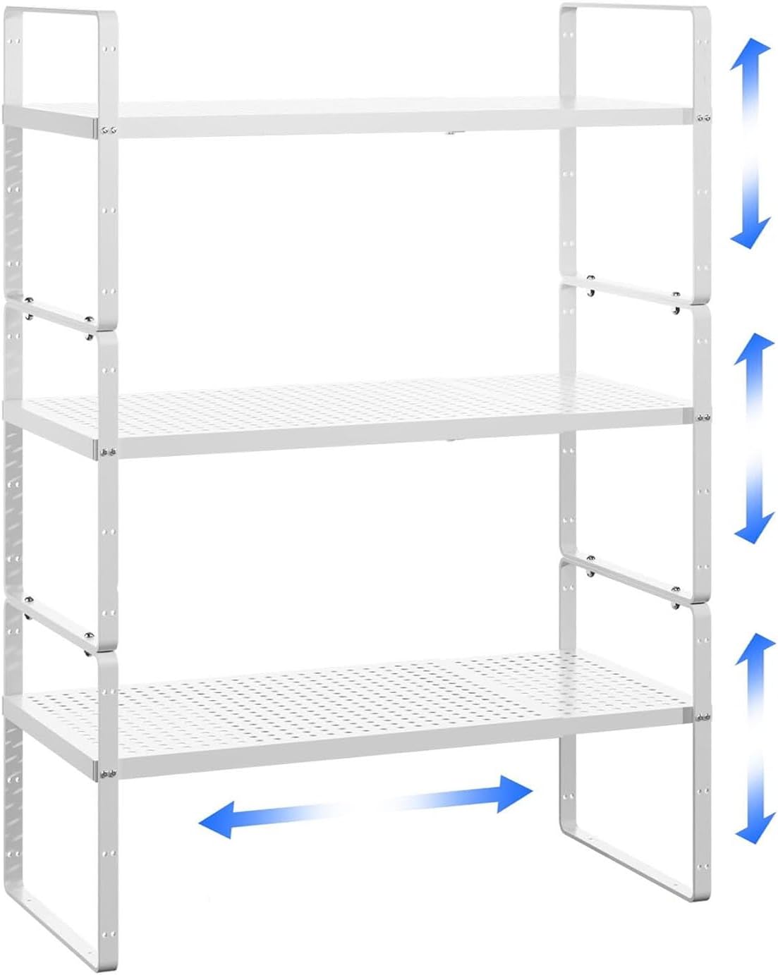 Expandable Cabinet Shelf Organizer Adjustable Metal Spice Rack Stackable Freestanding Counter Storage Shelves for Kitchen Cabinet Under Sink Office Desk (White - 3Pack - L16.5-27'' * W8'' * H9.6'')