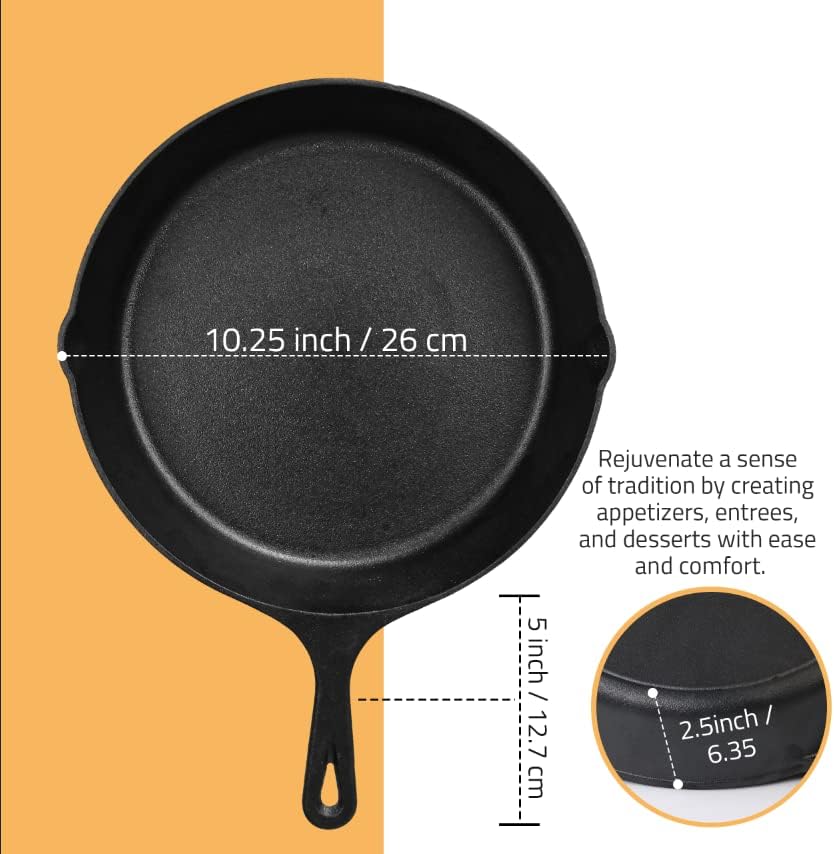 Utopia Kitchen Cast Iron Frying Pan 10.25 Inch, Cast Iron Chefs Pan, Pre Seasoned Skillet, Safe Grill Cookware for Indoor & Outdoor Use, Black