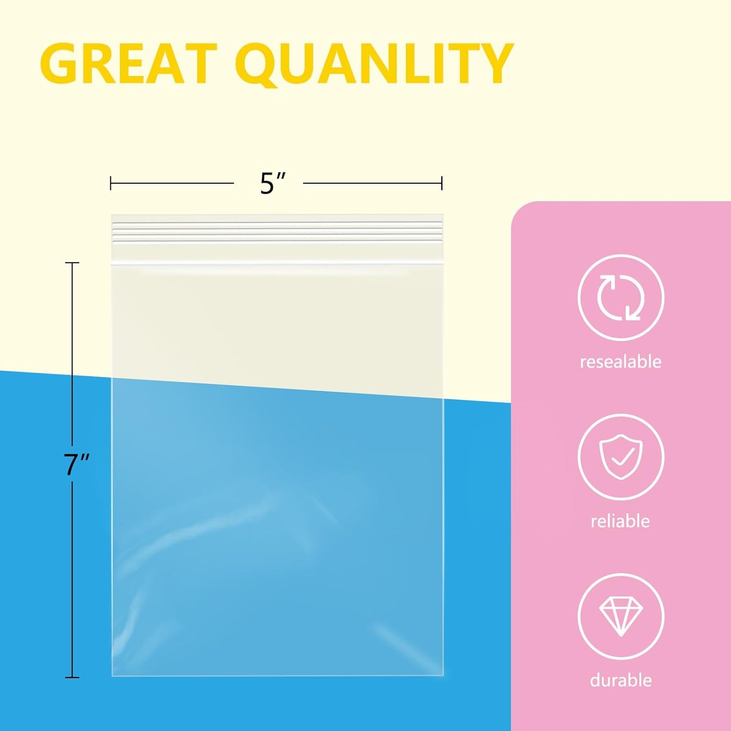 iMailer - 200 Pcs- 5" x 7" Clear Small Zip Bag - Reclosable Zip Plastic Poly Bags 2 Mil with Resealable Lock Seal Zipper for A2 A4 A6 Cards & Envelopes, Bakery, Cookies, Sandwich