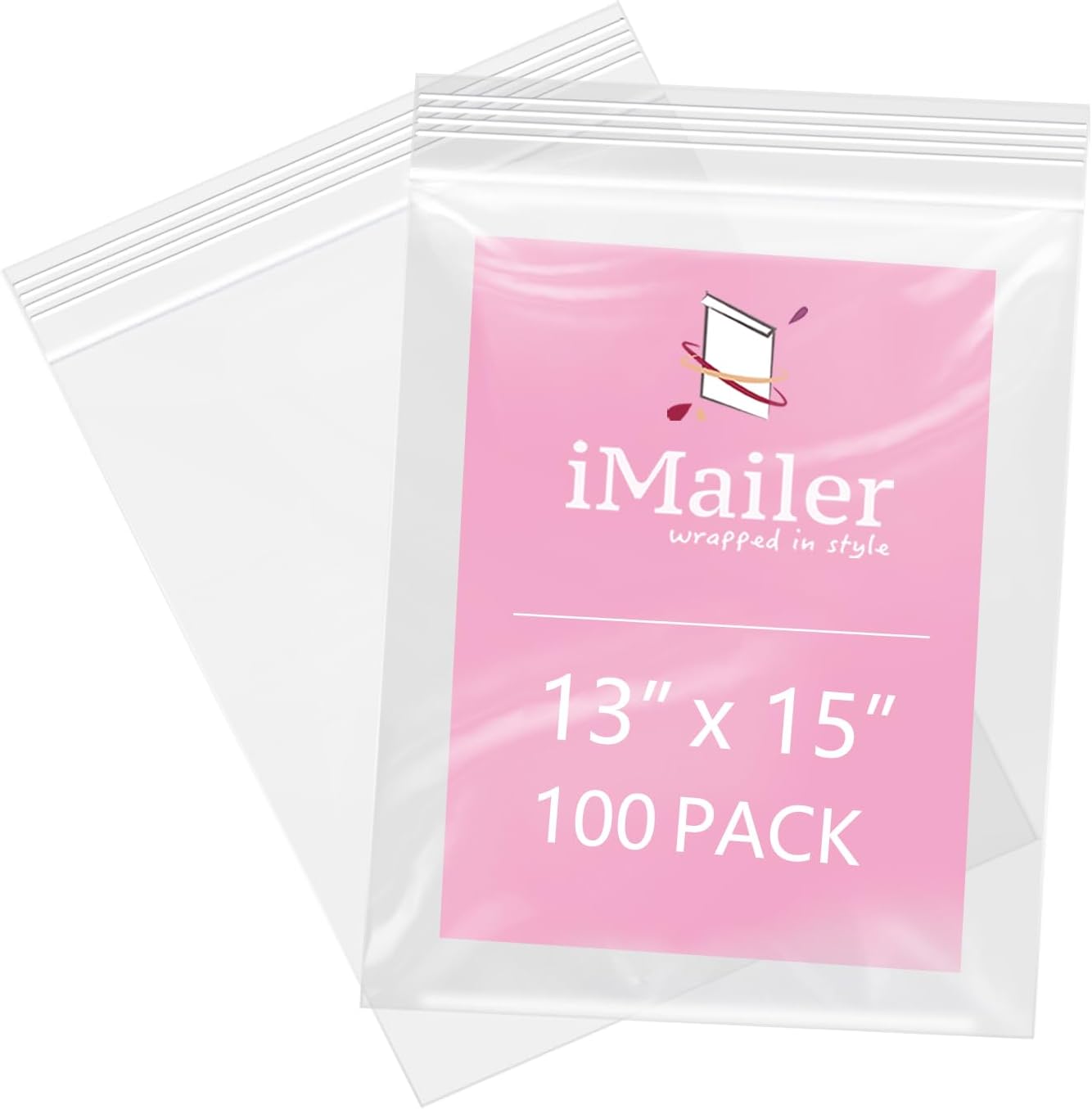 iMailer - 100 Pcs- 13" x 15" Zip Bags- 2 Gallon Zip Bags- Clear Resealable Zip Poly Bag 2 Mil for Clothing, T-Shirts, Pants, Storage