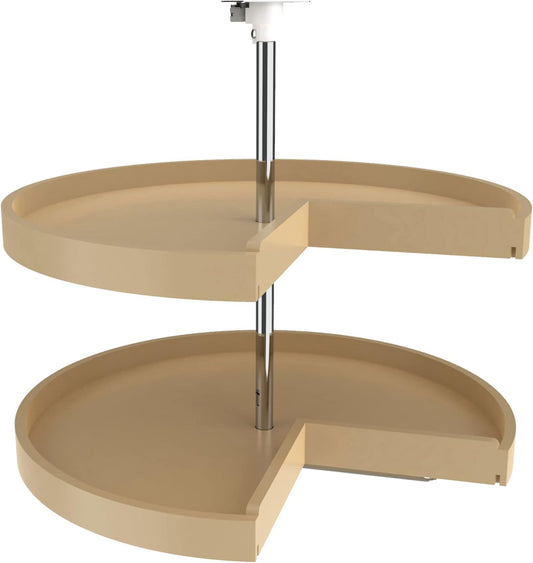 Rev-A-Shelf 2 Tier Pie-Cut Lazy Susan for Corner Base Cabinets, Plastic, 28" Double Shelf Swivel Kitchen Spice/Can Organizer, Almond, 6942-28-15-52