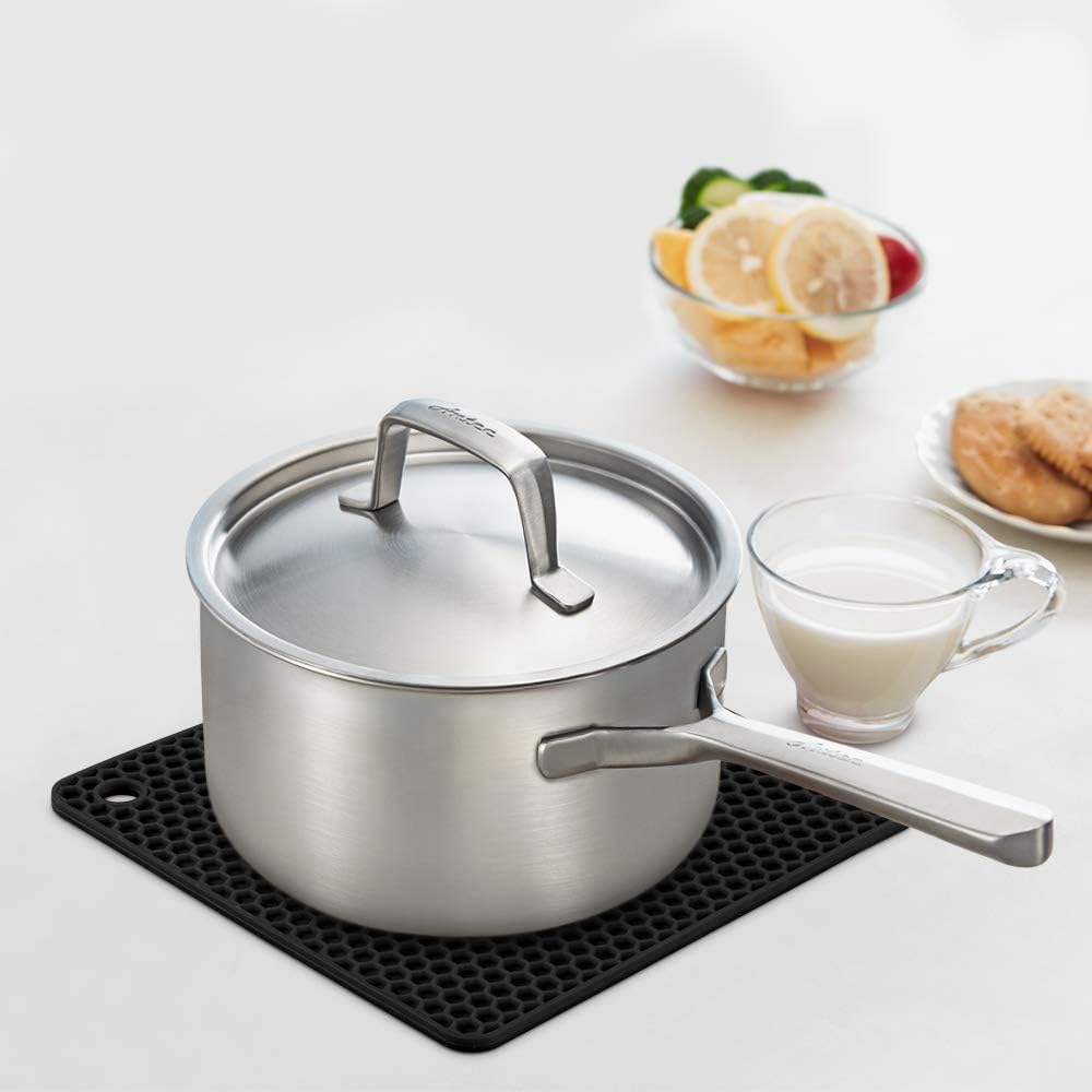 Silicone Trivet Mats Hot Mat - Hot Pads Robust Non Slip Coasters Heat Resistant Mats (Black)