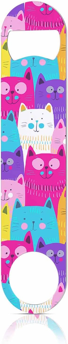 Cute Cats Stainless Steel Bottle Opener Colorful Happy Kitten Pink Blue Purple Flat Beer Bottle Opener Keychain for Home Kitchen Bar Restaurant Party Birthday Gift
