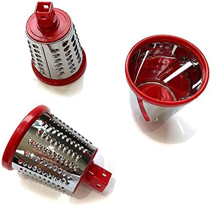 Manual Rotary Potato Grater Kitchen Mandoline Vegetable Slicer，with 3 Interchangeable Blades，Easy to use (Red)