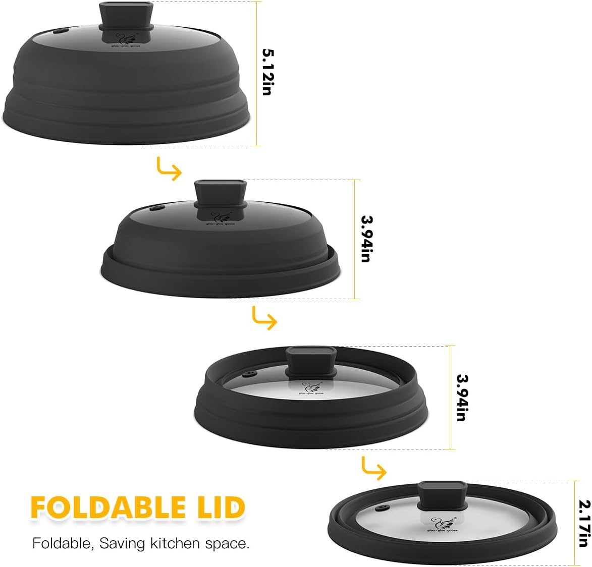 Microwave Splatter Cover Glass Splatter Guard Lid with Collapsible Silicone for Food Pot Cover Plate Cover 10.8 inch Black