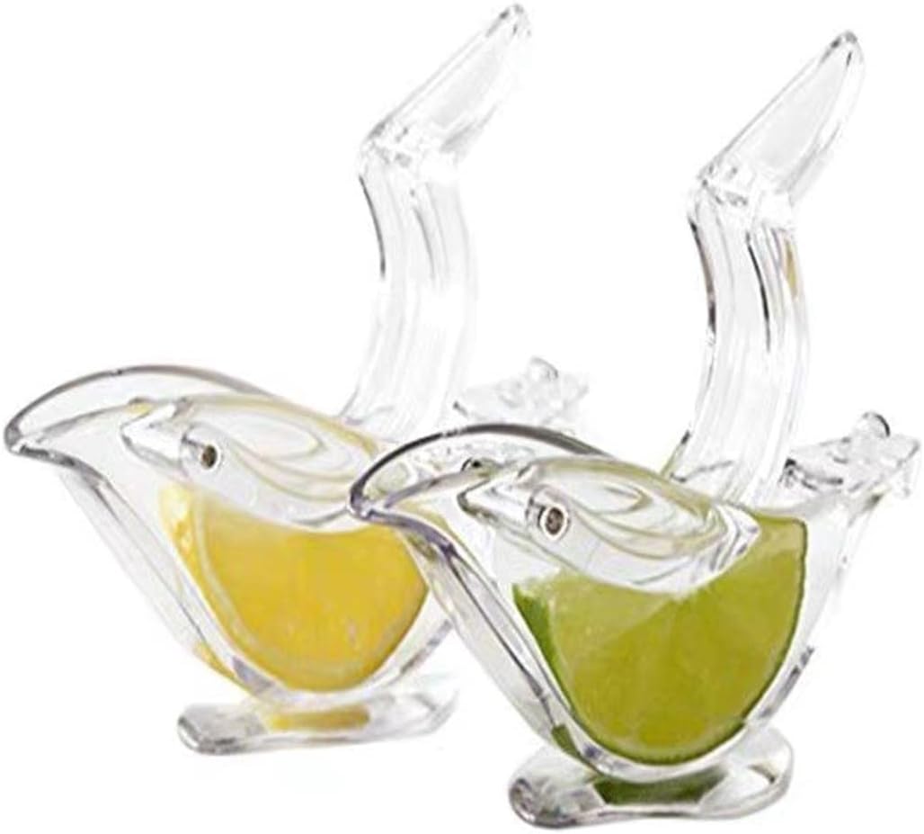 New Acrylic Manual Lemon Slice Squeezer, Portable Transparent Fruit Juicer, Elegance Bird Shape, Hand Juicer for Orange Lemon Lime Pomegranate (4Pcs) (2Pcs)