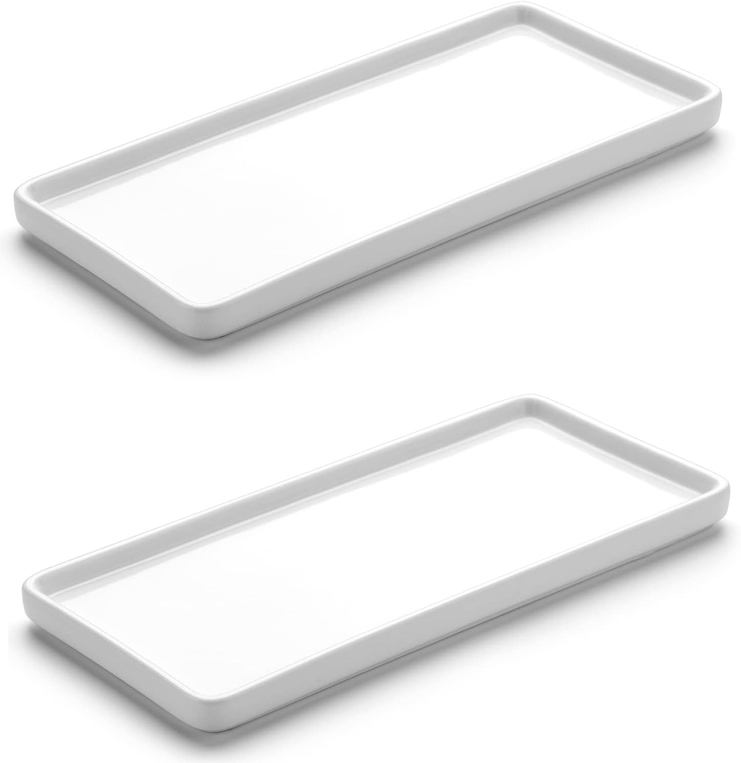 Gurygo 2 Pack 10" Bathroom Tray, Ceramic Vanity Trays for Bathroom, Small Ceramic Trays, Kitchen Soap Tray for Kitchen Counter (White, 10",Set/2)