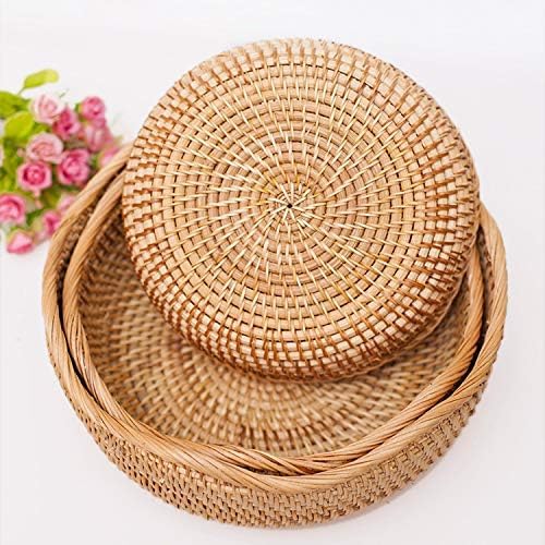 YANGQIHOME Rattan Bread Basket, Round Fruit Baskets, Wicker Storage Bowls, Natural Woven Serving Basket Bowls, Decorative Baskets for Kitchen Counter Organizing, Set of 3