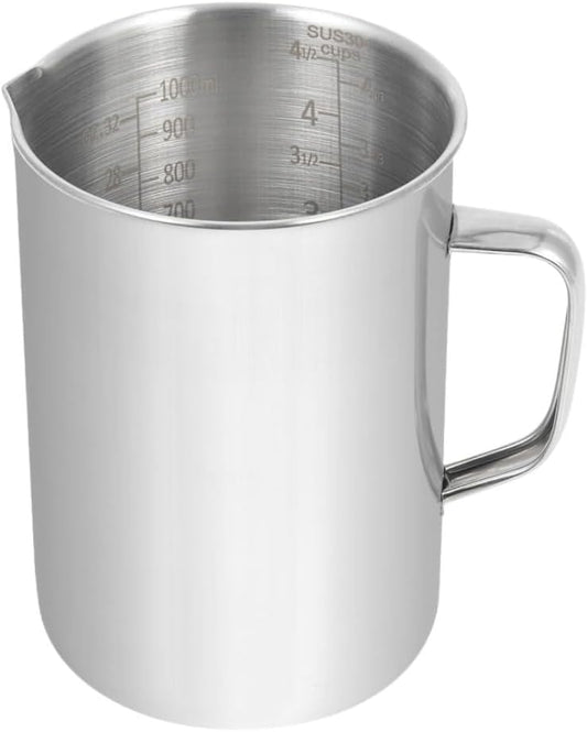 Kichwit Large Stainless Steel Measuring Cup, Liquid Metal Measuring Cup with Handle, 34oz / 1000ml / 4 Cups