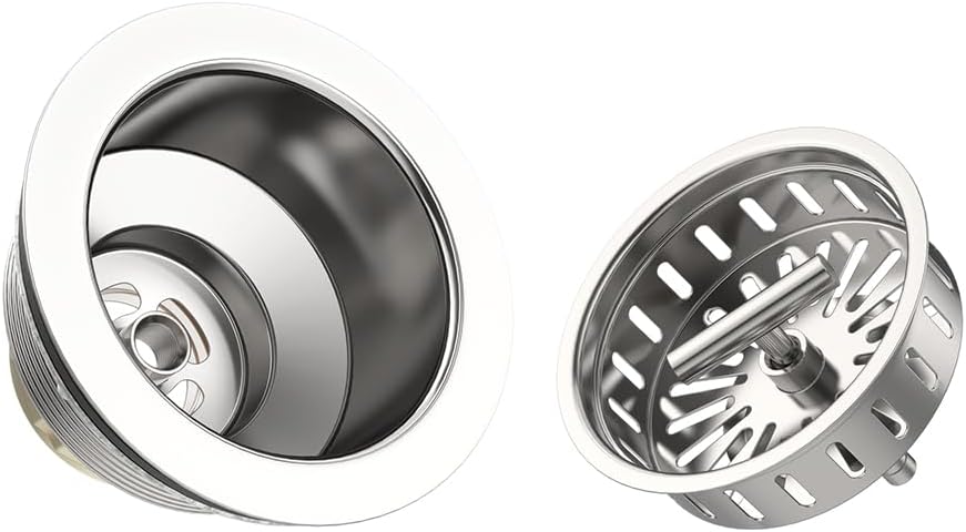 KONE 3-1/2 Inch Kitchen Sink Drain Strainer Assembly Made by All Stainless Steel with Strainer Basket/Drain Stopper, Replacement for Standard Commercial Drains