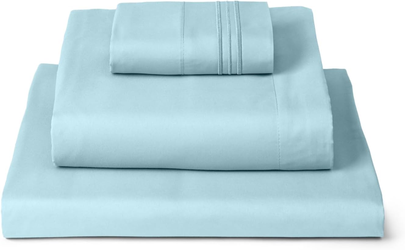 Mellanni Twin Sheets Set - 3 PC Iconic Collection Bedding - Hotel Luxury, Extra Soft, Cooling Bed Sheets - Wrinkle, Fade, Stain Resistant (Twin, Aqua)