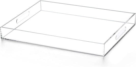 Modern Acrylic Ottoman Tray with Cutout Handles, Acrylic Serving, Organizer Decorative for Living Room, Bedroom,Bathroom and Kitchen Tabletop (Clear, 11x14 Inch)