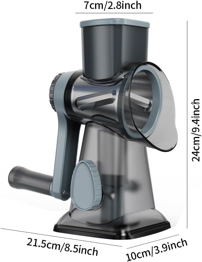 Cheese Grater Hand Crank Rotary Vegetables Shredder with Handle, 3-in-1 Graters with Interchangeable Blades and Strong Suction Base Multifunctional Slicer for Kitchen,green