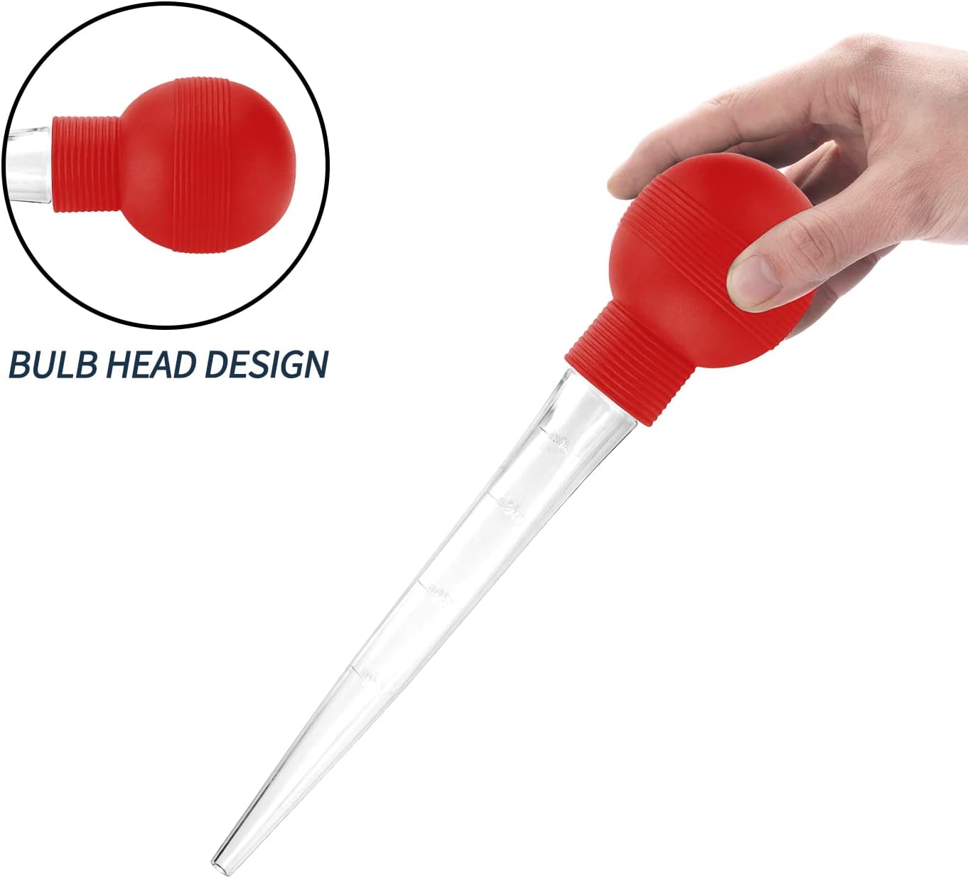 Turkey Baster With Cleaning Brush, Baster Syringe for Home Baking and Roaster Turkey, Include Detachable Food Grade Bulb with Double Scales for BBQ Grill Baking Kitchen Cooking，RED