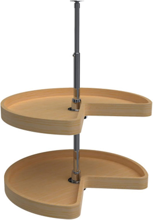Rev-A-Shelf Dual Shelves Kidney-Shape 24" Lazy Susan Organizer for Lower Corner & Base Kitchen Cabinets, Turntable Home Storage, Wooden, 4WLS472-24-52